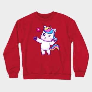 Cute Unicorn Selfie With Phone Cartoon Crewneck Sweatshirt